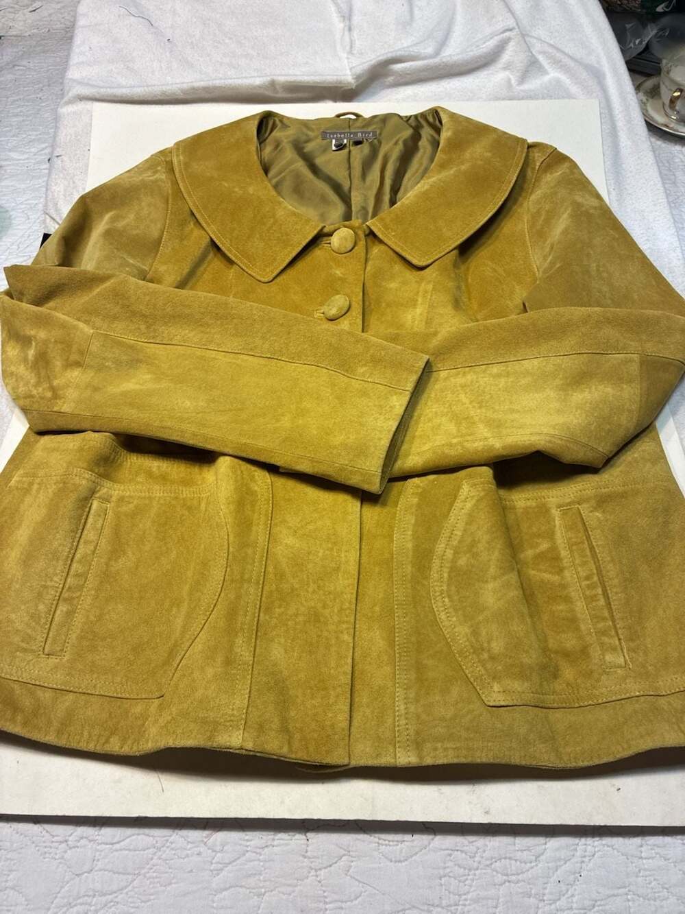 Isabella Bird Mustard Yellow Suede Button-Front Jacket